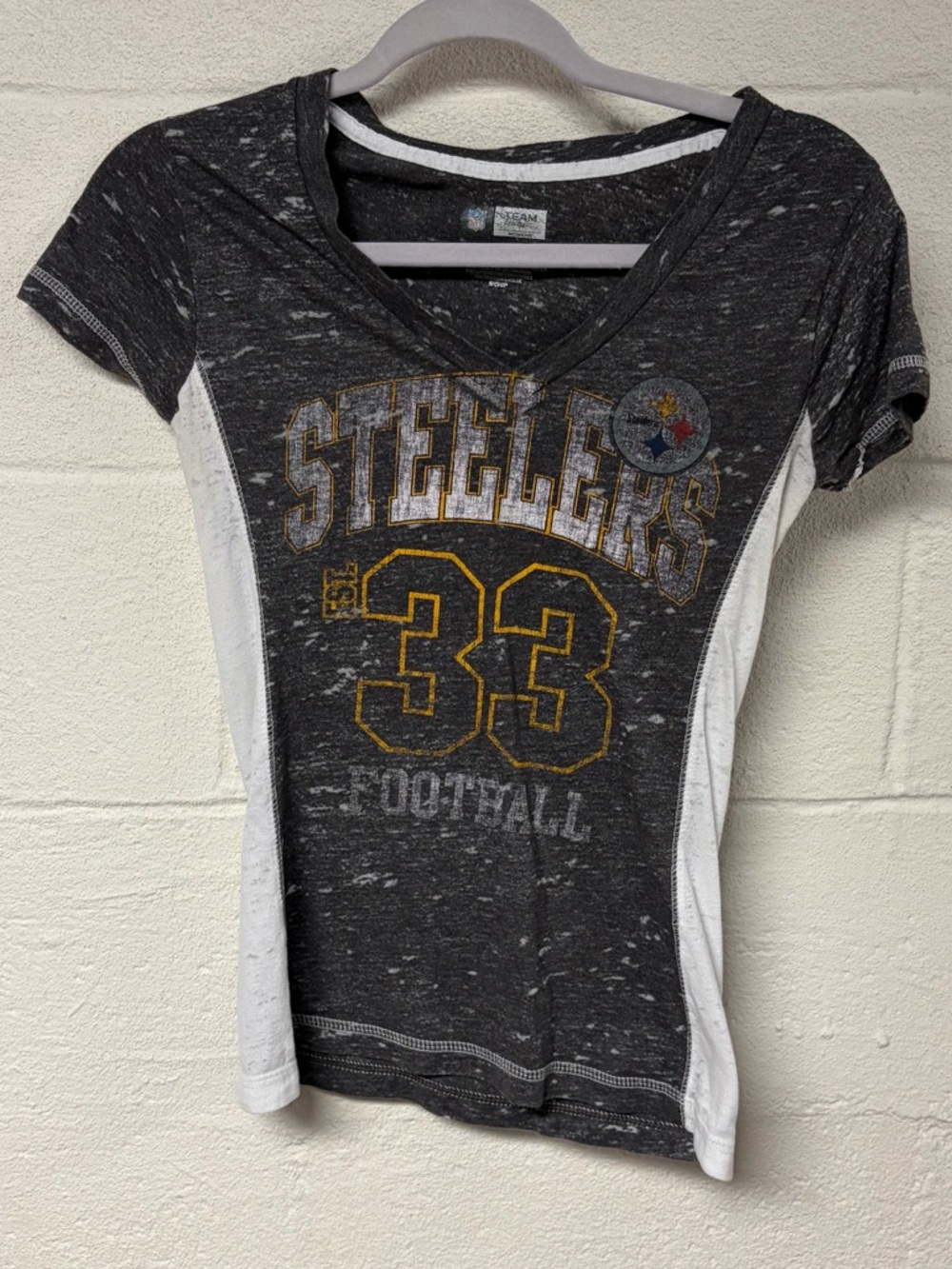 Team Apparel Women's Heather Black Steelers Short Sleeve Tee Size Small